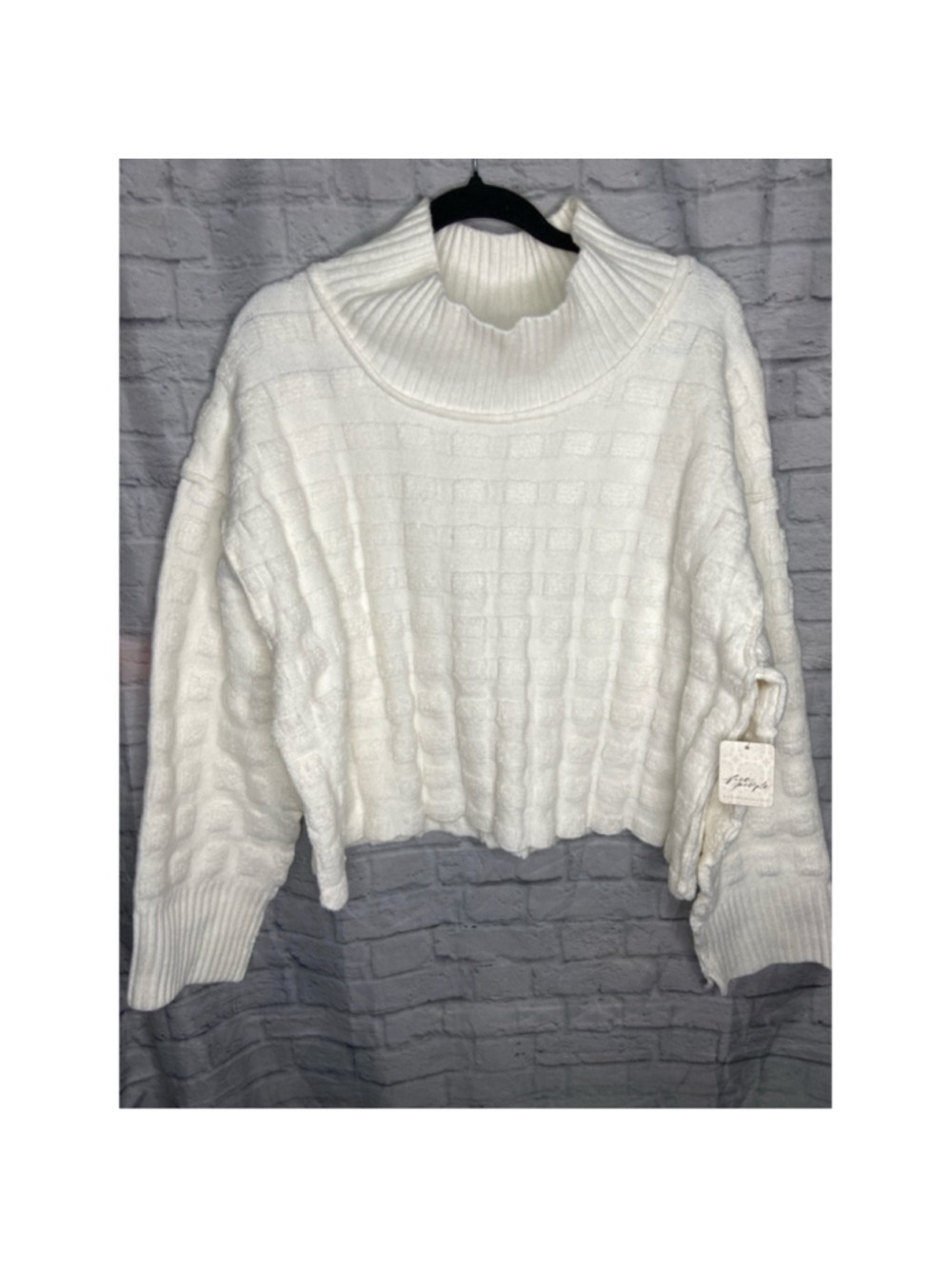 NWT Free People Size L Ivory Chunky Basketweave Knit Mock Neck Sweater - Picture 4 of 9